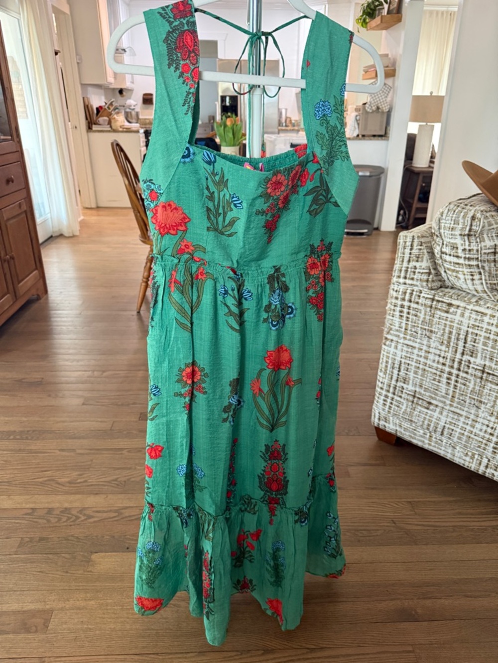 THML Green Maxi Dress with Red & Blue Floral Print